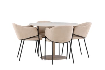 Matgruppe Lycke 110 cm Rund med 4 Evelina stoler - Beige/Beige - Møbler - Bord - Spisegruppe