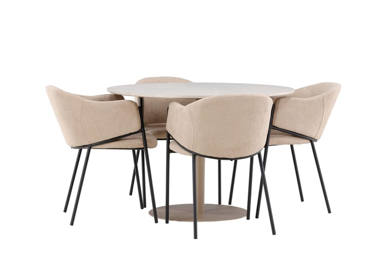 Matgruppe Lycke 110 cm Rund med 4 Evelina stoler - Beige/Beige - Møbler - Bord - Spisegruppe
