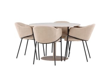 Matgruppe Lycke 110 cm Rund med 4 Evelina stoler - Beige/Beige - Møbler - Bord - Spisegruppe