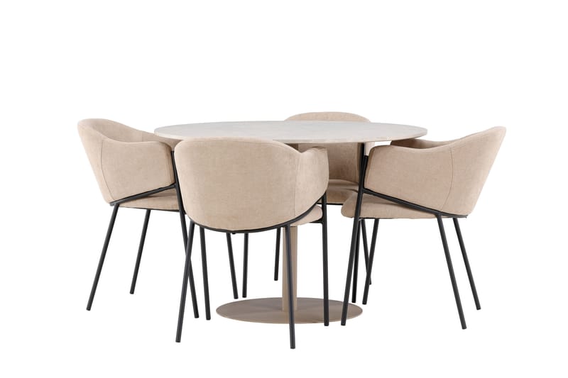 Matgruppe Lycke 110 cm Rund med 4 Evelina stoler - Beige/Beige - Møbler - Bord - Spisegruppe