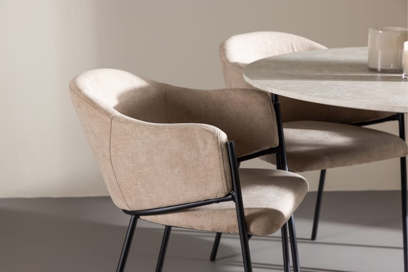Matgruppe Lycke 110 cm Rund med 4 Evelina stoler - Beige/Beige - Møbler - Bord - Spisegruppe