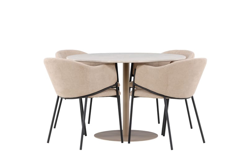 Matgruppe Lycke 110 cm Rund med 4 Evelina stoler, Beige/Beige