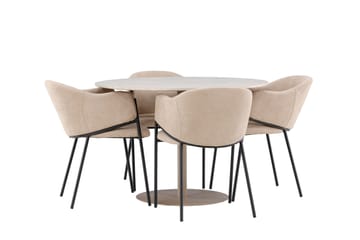 Matgruppe Lycke 110 cm Rund med 4 Evelina stoler - Beige/Beige - Møbler - Bord - Spisegruppe