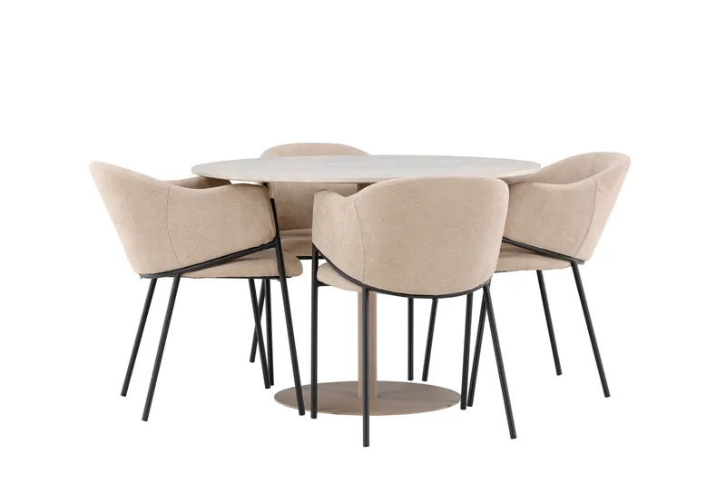 Matgruppe Lycke 110 cm Rund med 4 Evelina stoler - Beige/Beige - Møbler - Bord - Spisegruppe
