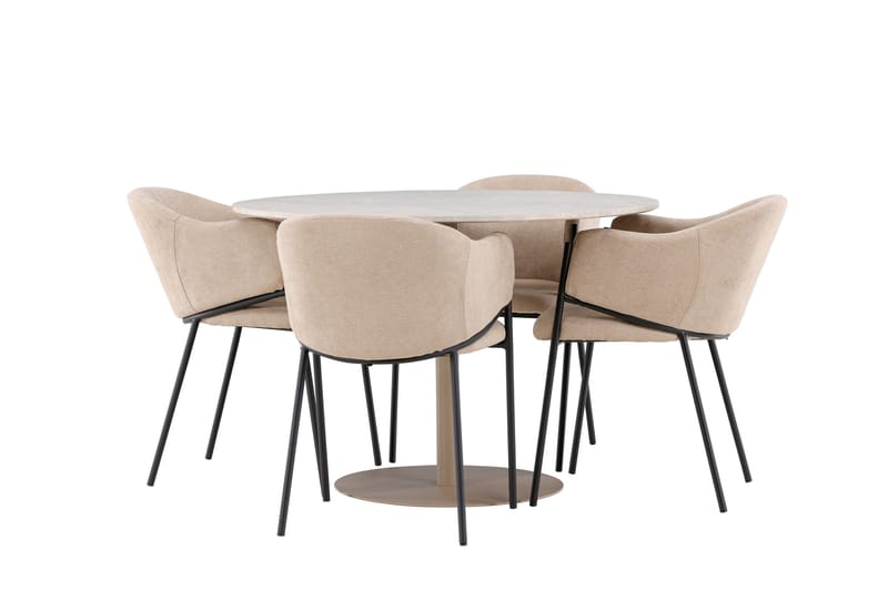 Matgruppe Lycke 110 cm Rund med 4 Evelina stoler - Beige/Beige - Møbler - Bord - Spisegruppe