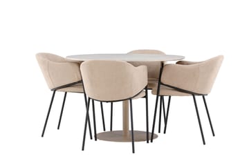 Matgruppe Lycke 110 cm Rund med 4 Evelina stoler - Beige/Beige - Møbler - Bord - Spisegruppe