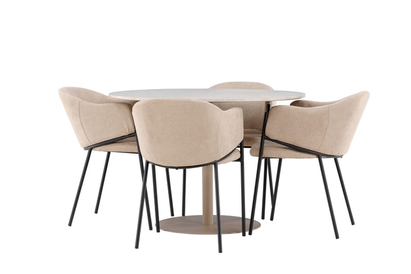 Matgruppe Lycke 110 cm Rund med 4 Evelina stoler - Beige/Beige - Møbler - Bord - Spisegruppe
