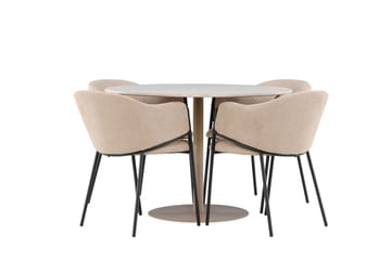 Matgruppe Lycke 110 cm Rund med 4 Evelina stoler - Beige/Beige - Møbler - Bord - Spisegruppe
