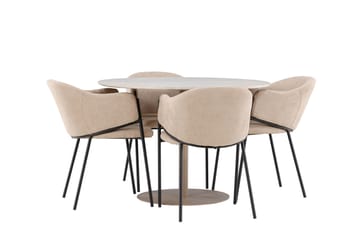 Matgruppe Lycke 110 cm Rund med 4 Evelina stoler - Beige/Beige - Møbler - Bord - Spisegruppe