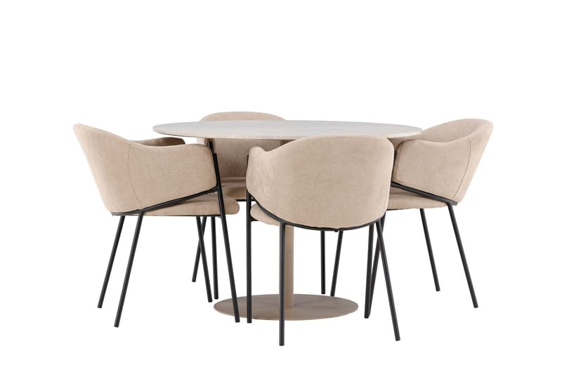 Matgruppe Lycke 110 cm Rund med 4 Evelina stoler - Beige/Beige - Møbler - Bord - Spisegruppe
