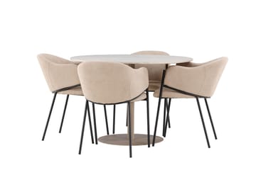 Matgruppe Lycke 110 cm Rund med 4 Evelina stoler - Beige/Beige - Møbler - Bord - Spisegruppe