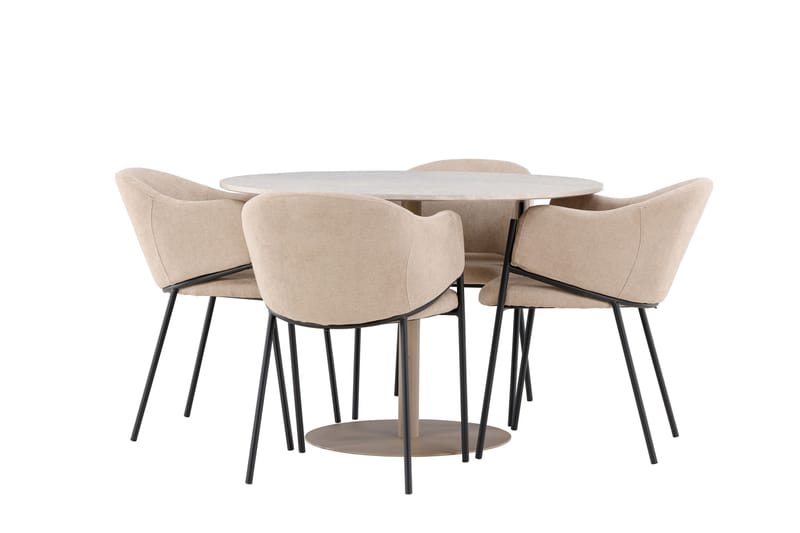 Matgruppe Lycke 110 cm Rund med 4 Evelina stoler - Beige/Beige - Møbler - Bord - Spisegruppe