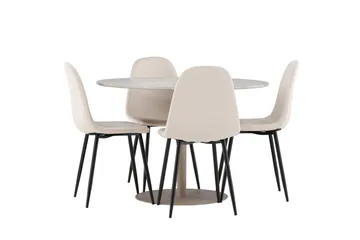 Matgruppe Lycke 110 cm Rund med 4 Polar stoler - Beige/Beige - Møbler - Bord - Spisegruppe