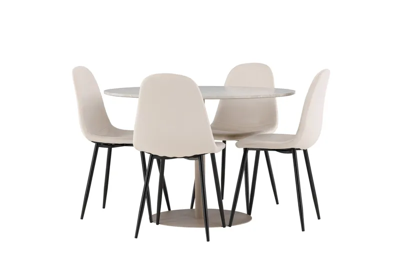 Matgruppe Lycke 110 cm Rund med 4 Polar stoler, Beige/Beige