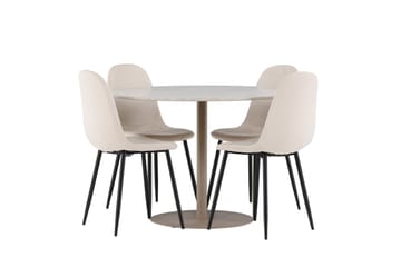 Matgruppe Lycke 110 cm Rund med 4 Polar stoler - Beige/Beige - Møbler - Bord - Spisegruppe