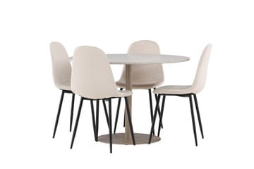 Matgruppe Lycke 110 cm Rund med 4 Polar stoler - Beige/Beige - Møbler - Bord - Spisegruppe
