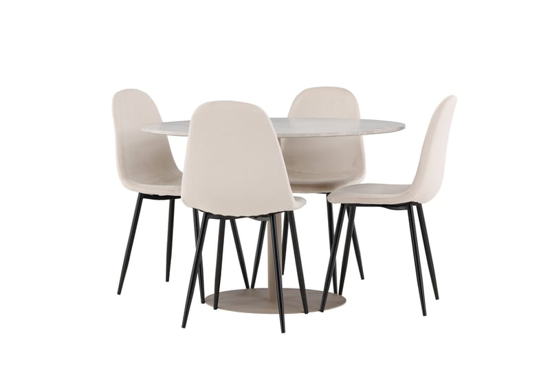 Matgruppe Lycke 110 cm Rund med 4 Polar stoler - Beige/Beige - Møbler - Bord - Spisegruppe