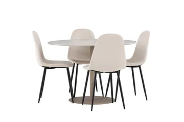 Matgruppe Lycke 110 cm Rund med 4 Polar stoler - Beige/Beige - Møbler - Bord - Spisegruppe