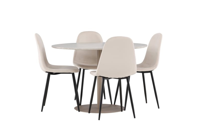 Matgruppe Lycke 110 cm Rund med 4 Polar stoler - Beige/Beige - Møbler - Bord - Spisegruppe
