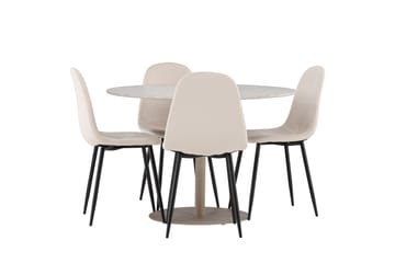 Matgruppe Lycke 110 cm Rund med 4 Polar stoler - Beige/Beige - Møbler - Bord - Spisegruppe