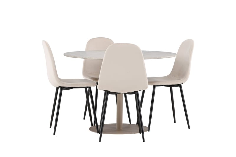 Matgruppe Lycke 110 cm Rund med 4 Polar stoler - Beige/Beige - Møbler - Bord - Spisegruppe