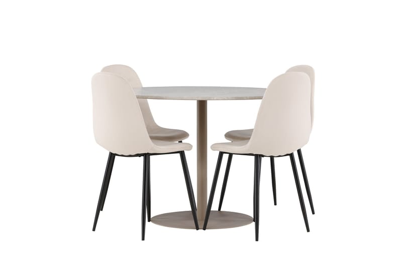 Matgruppe Lycke 110 cm Rund med 4 Polar stoler - Beige/Beige - Møbler - Bord - Spisegruppe
