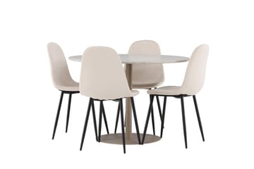 Matgruppe Lycke 110 cm Rund med 4 Polar stoler - Beige/Beige - Møbler - Bord - Spisegruppe