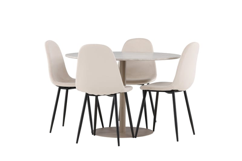 Matgruppe Lycke 110 cm Rund med 4 Polar stoler - Beige/Beige - Møbler - Bord - Spisegruppe