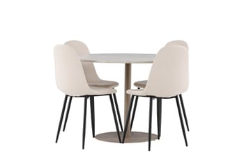 Matgruppe Lycke 110 cm Rund med 4 Polar stoler - Beige/Beige - Møbler - Bord - Spisegruppe