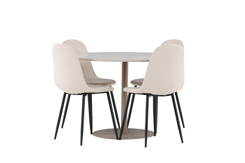 Matgruppe Lycke 110 cm Rund med 4 Polar stoler - Beige/Beige - Møbler - Bord - Spisegruppe