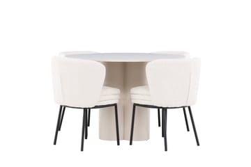 Matgruppe Olivia 110 cm Rund med 4 Agnes stoler - Beige/Hvit - Møbler - Bord - Spisegruppe