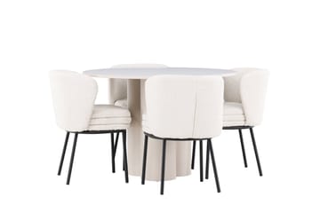 Matgruppe Olivia 110 cm Rund med 4 Agnes stoler - Beige/Hvit - Møbler - Bord - Spisegruppe