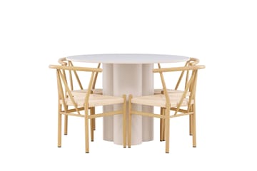 Matgruppe Olivia 110 cm Rund med 4 Alfons stoler - Beige/Beige - Møbler - Bord - Spisegruppe