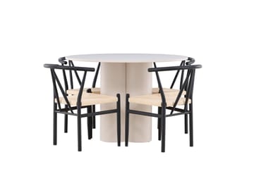 Matgruppe Olivia 110 cm Rund med 4 Alfons stoler - Beige/Svart - Møbler - Bord - Spisegruppe