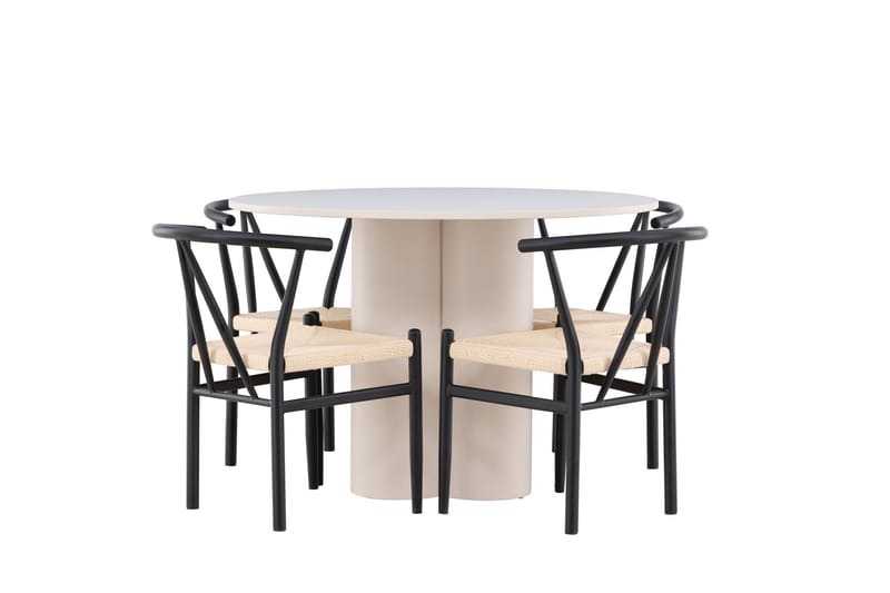 Matgruppe Olivia 110 cm Rund med 4 Alfons stoler - Beige/Svart - Møbler - Bord - Spisegruppe