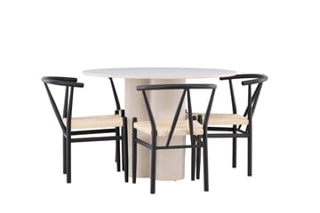 Matgruppe Olivia 110 cm Rund med 4 Alfons stoler - Beige/Svart - Møbler - Bord - Spisegruppe