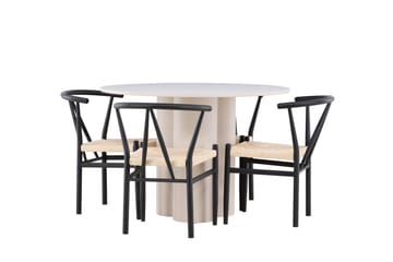 Matgruppe Olivia 110 cm Rund med 4 Alfons stoler - Beige/Svart - Møbler - Bord - Spisegruppe