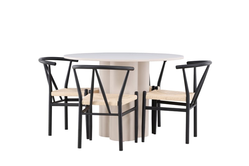 Matgruppe Olivia 110 cm Rund med 4 Alfons stoler - Beige/Svart - Møbler - Bord - Spisegruppe