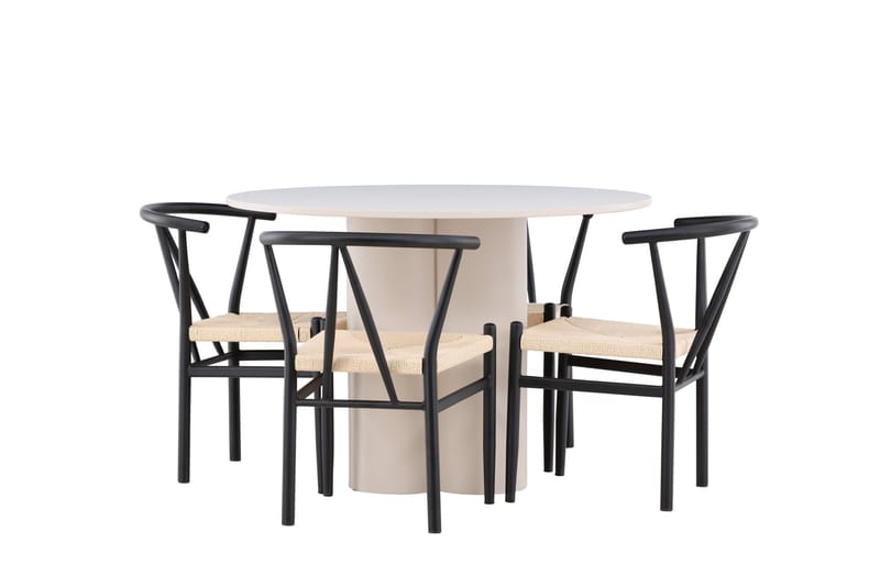 Matgruppe Olivia 110 cm Rund med 4 Alfons stoler, Beige/Svart