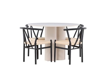 Matgruppe Olivia 110 cm Rund med 4 Alfons stoler - Beige/Svart - Møbler - Bord - Spisegruppe