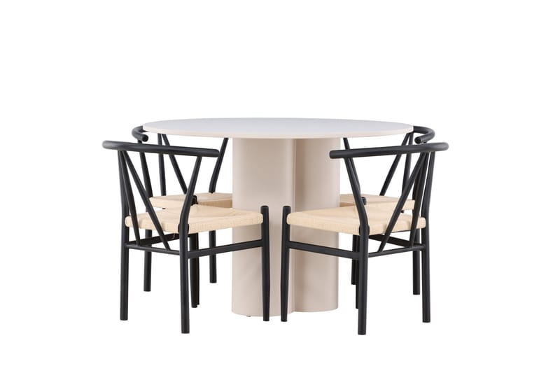 Matgruppe Olivia 110 cm Rund med 4 Alfons stoler - Beige/Svart - Møbler - Bord - Spisegruppe