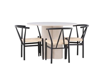 Matgruppe Olivia 110 cm Rund med 4 Alfons stoler - Beige/Svart - Møbler - Bord - Spisegruppe