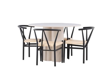 Matgruppe Olivia 110 cm Rund med 4 Alfons stoler - Beige/Svart - Møbler - Bord - Spisegruppe