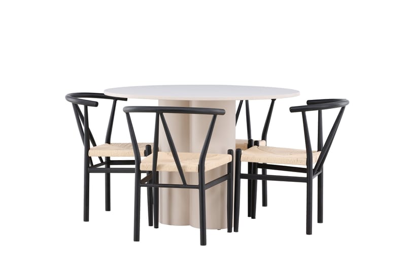 Matgruppe Olivia 110 cm Rund med 4 Alfons stoler - Beige/Svart - Møbler - Bord - Spisegruppe