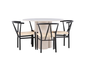 Matgruppe Olivia 110 cm Rund med 4 Alfons stoler - Beige/Svart - Møbler - Bord - Spisegruppe