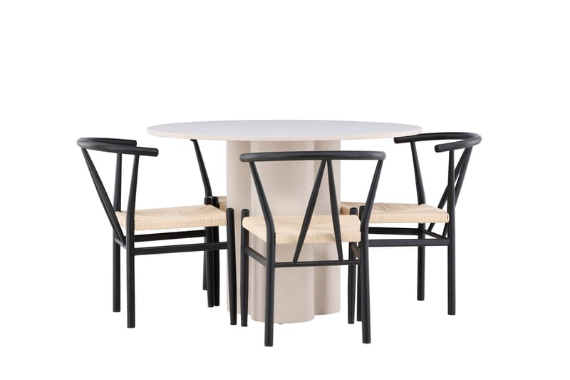 Matgruppe Olivia 110 cm Rund med 4 Alfons stoler - Beige/Svart - Møbler - Bord - Spisegruppe