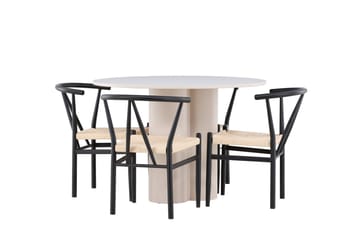 Matgruppe Olivia 110 cm Rund med 4 Alfons stoler - Beige/Svart - Møbler - Bord - Spisegruppe