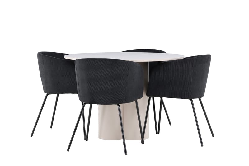 Matgruppe Olivia 110 cm Rund med 4 Berit stoler, Beige/Svart