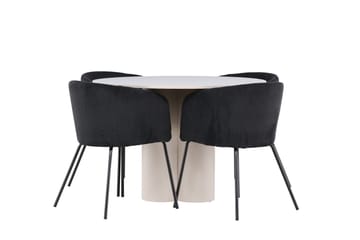 Matgruppe Olivia 110 cm Rund med 4 Berit stoler - Beige/Svart - Møbler - Bord - Spisegruppe