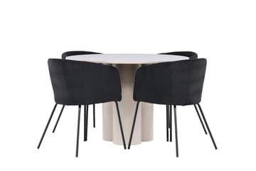 Matgruppe Olivia 110 cm Rund med 4 Berit stoler - Beige/Svart - Møbler - Bord - Spisegruppe